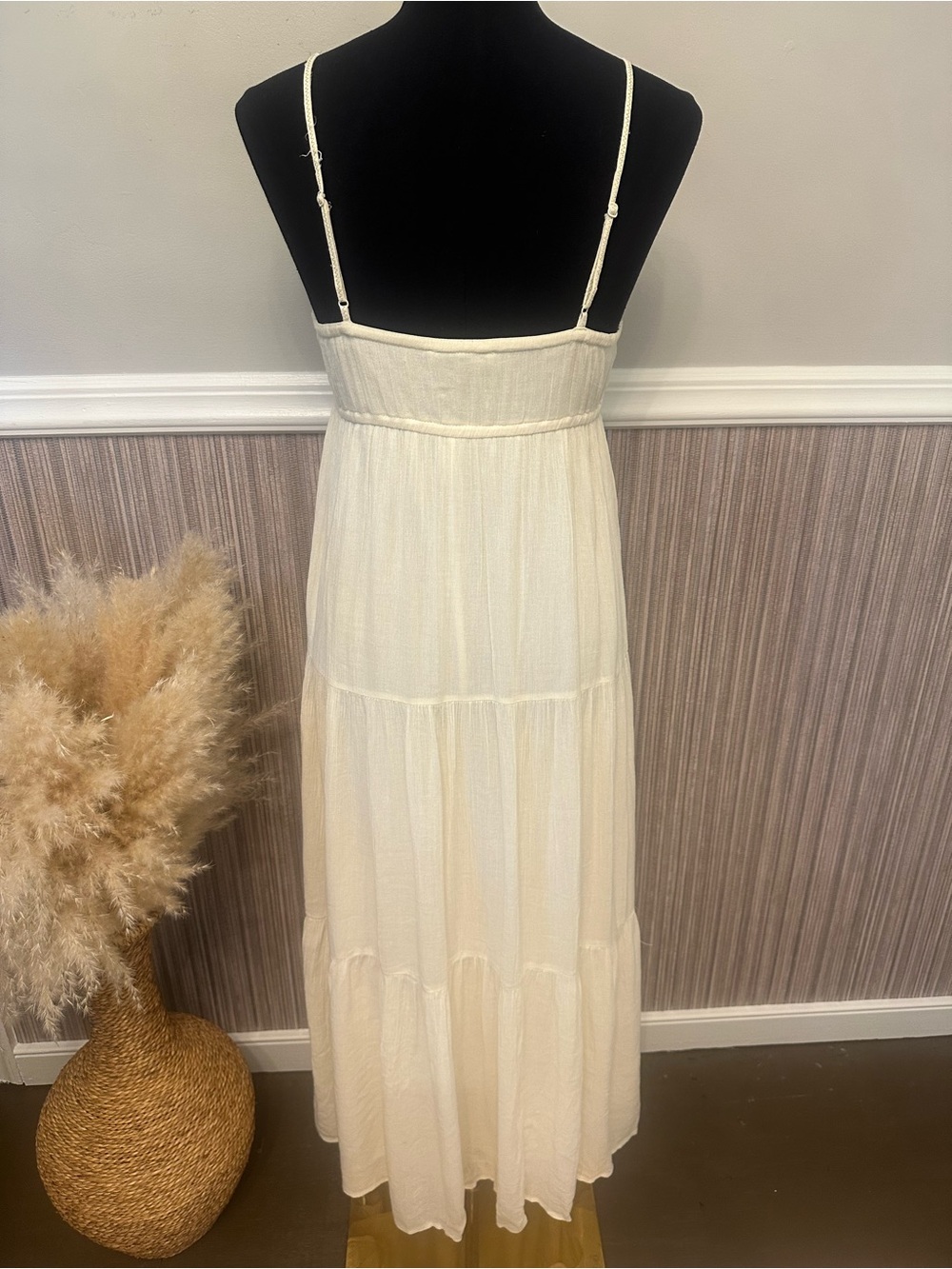 American Eagle Ivory Crochet Bodice Tiered Maxi Dress Lined Cottagecore Small - Picture 8 of 16